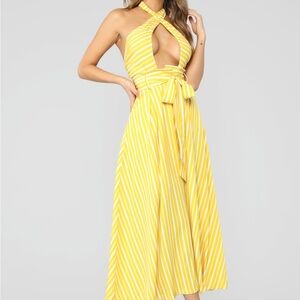 Yellow Striped Halter Dress